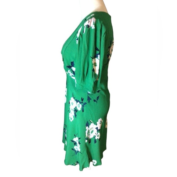 Free People Dress Size 4 Neon Garden Green Floral Mini Fit n Flare  Puff Sleeves - Picture 7 of 14